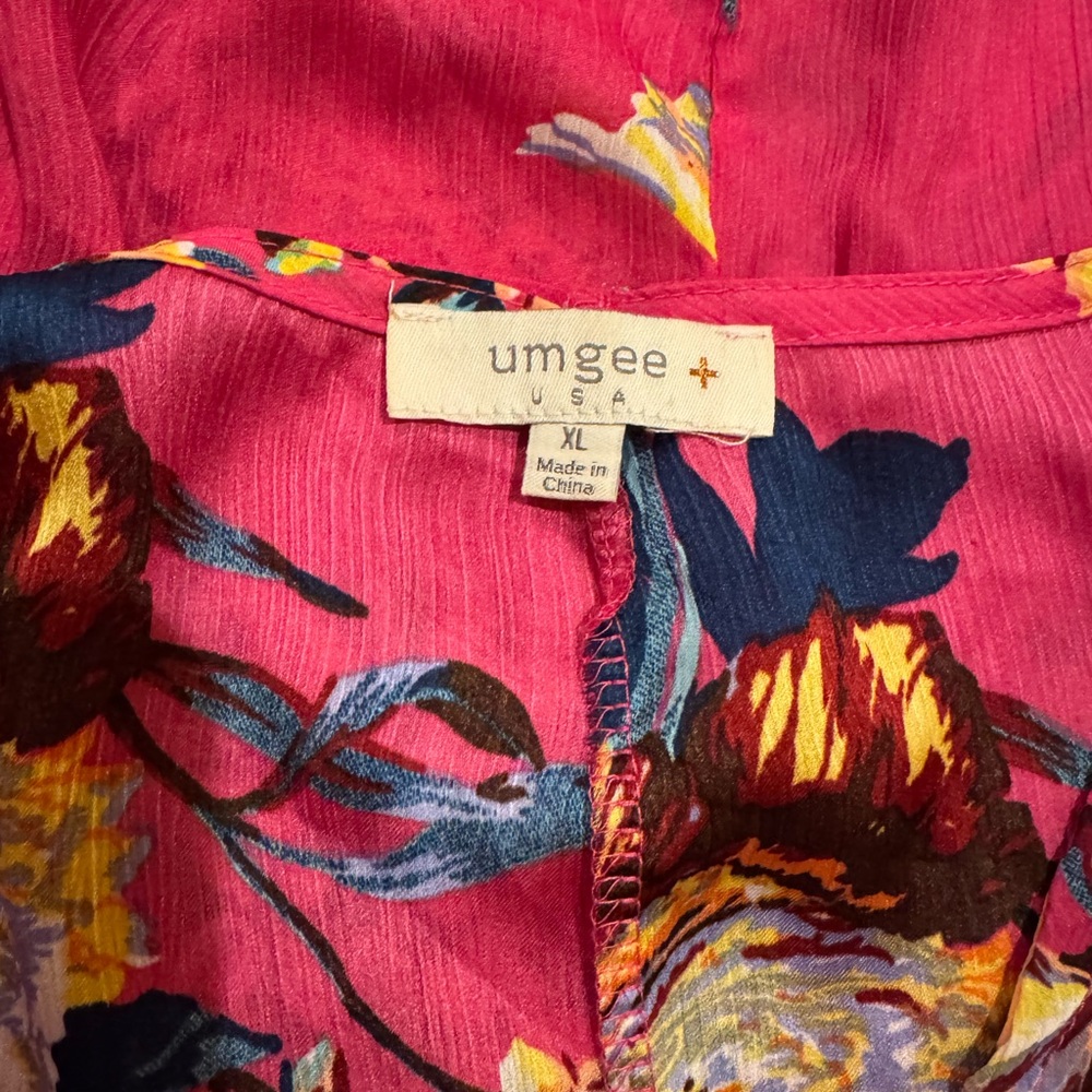 Umgee Hot Pink Floral Bell Sleeve Blouse XL - Picture 6 of 7